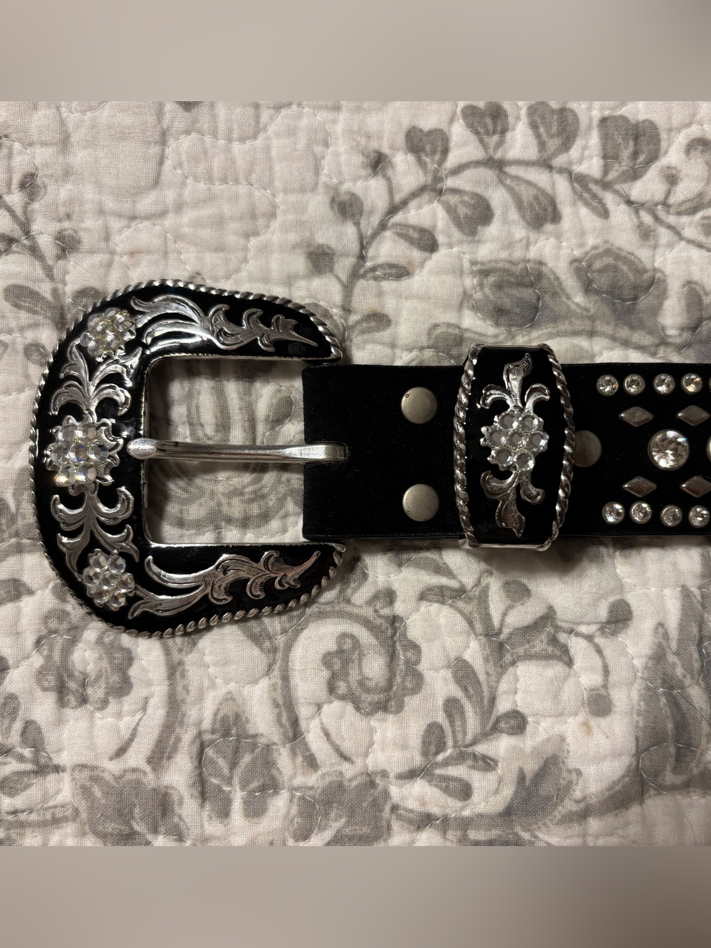 Nocona Black and Silver with Crystal Studded Western Belt with Buckle